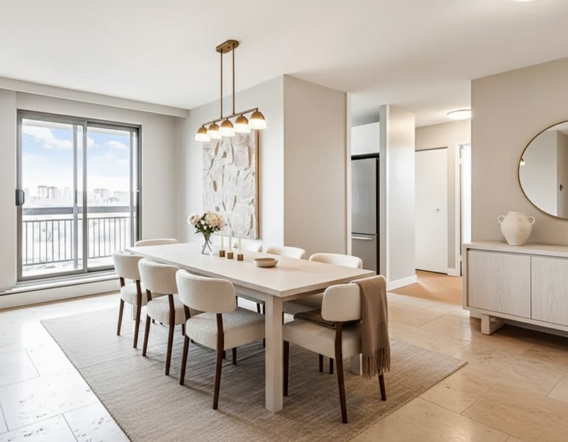 Salon-comedor con estilo minimalista generado por Vistta