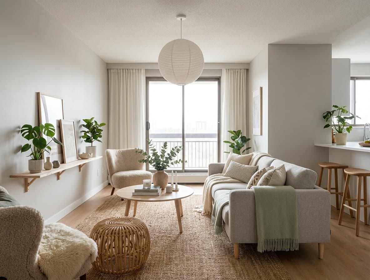 Salon con estilo japandi generado por Vistta