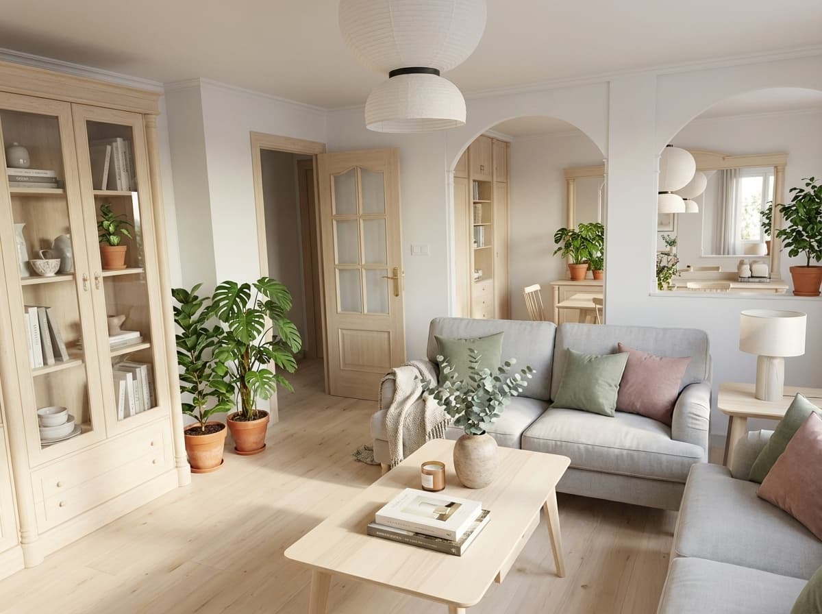 Salon con estilo nordico generado por Vistta