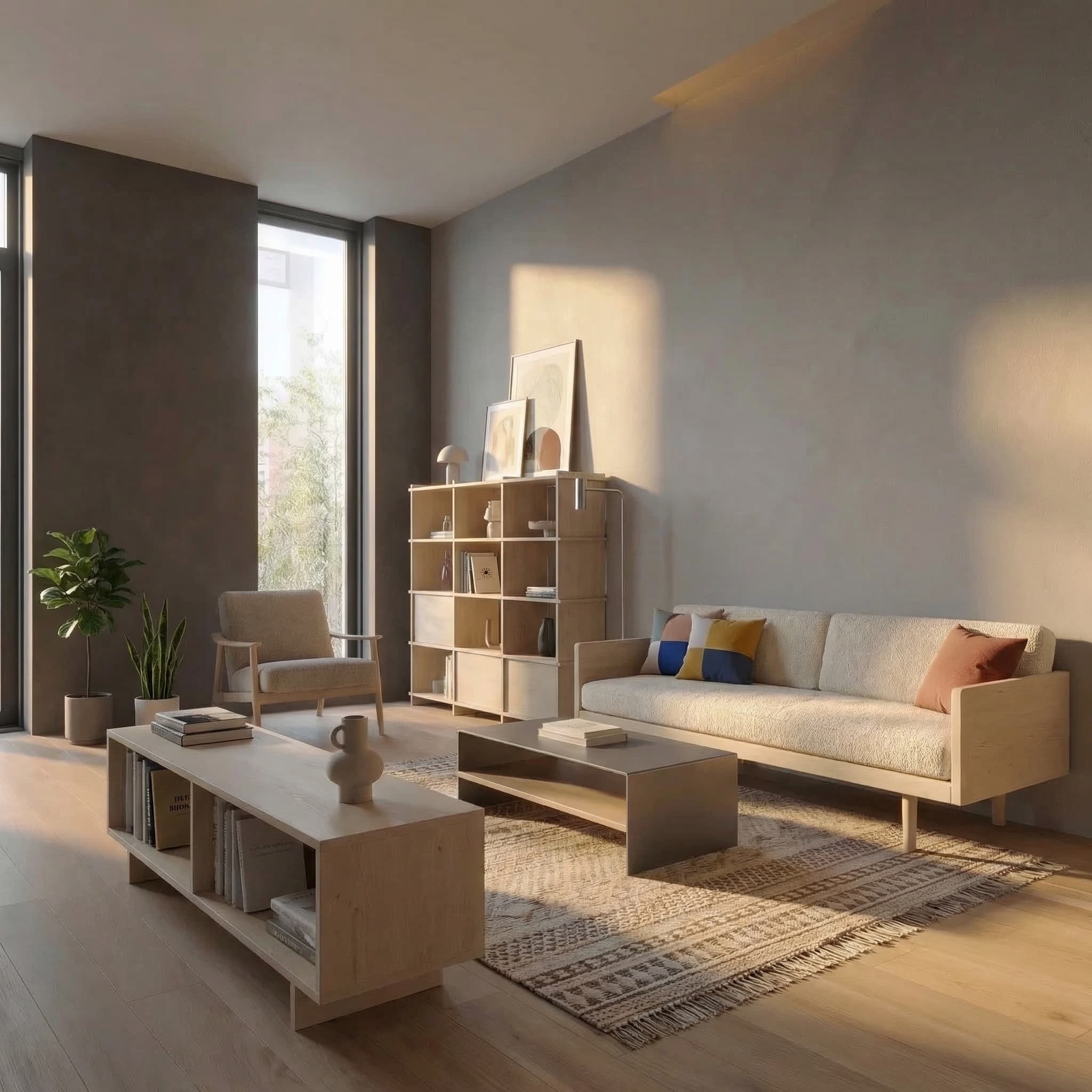 Salón con estilo alegre y moderno